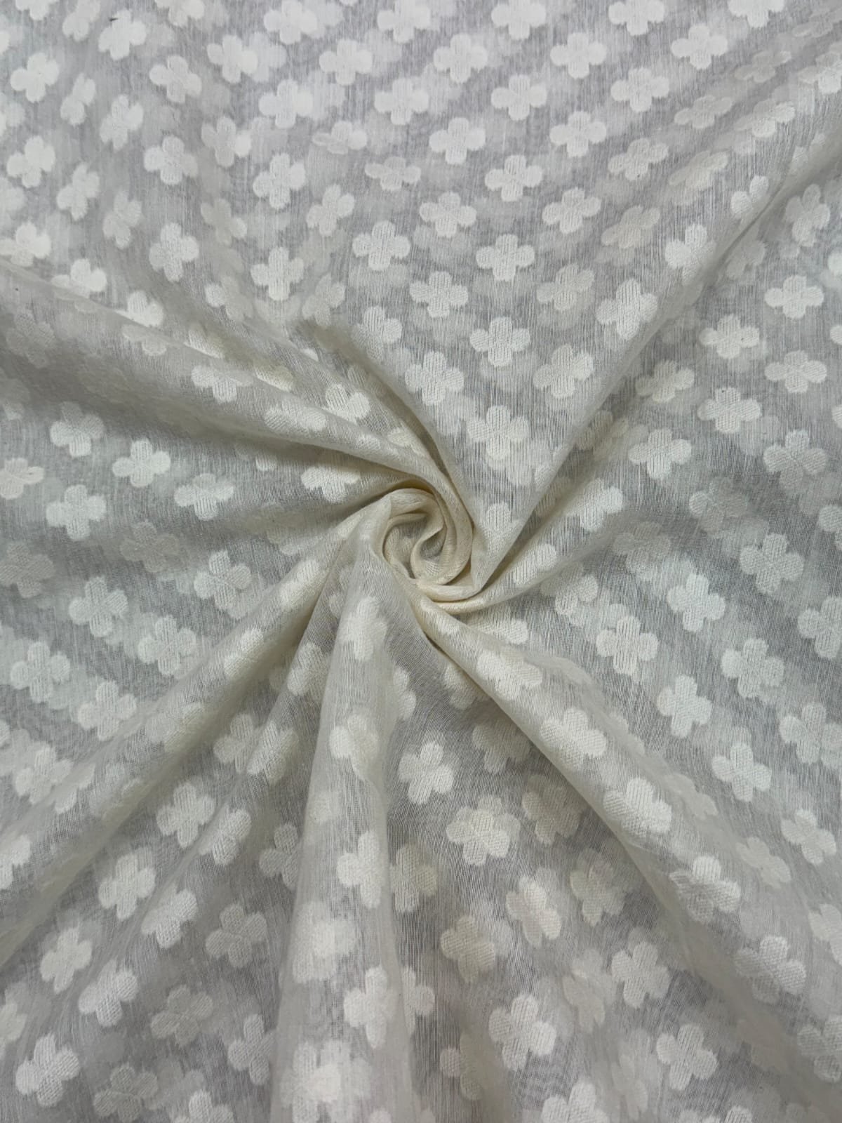 Ivory  Cream Mini Floral Motif Chanderi Fabric