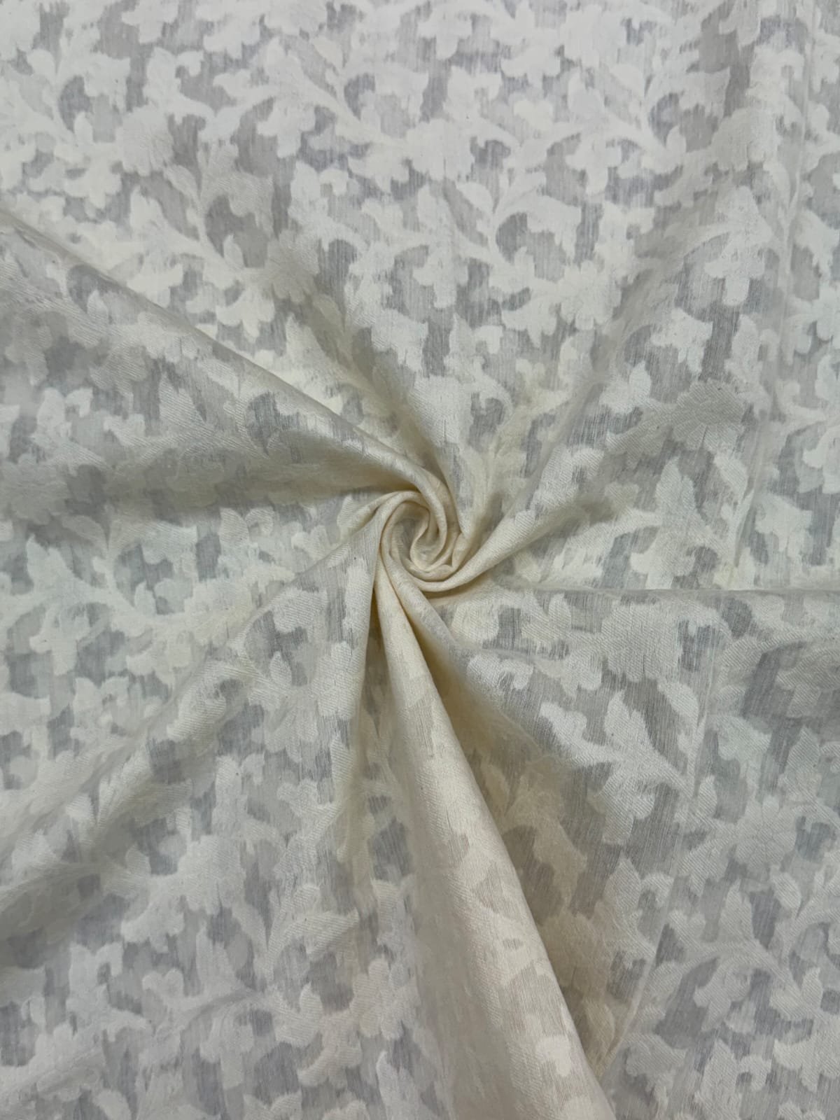 Ivory Cream Floral Vines Sheer chanderi Jacquard Fabric