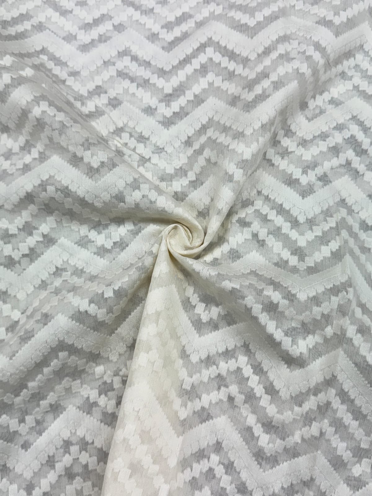 Lvory Cream Zig-Zag Chevron Sheer Fabric