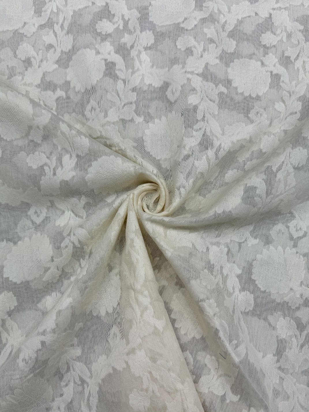 Lvory Cream Floral Bloom Sheer Chanderi Jacquard Fabric
