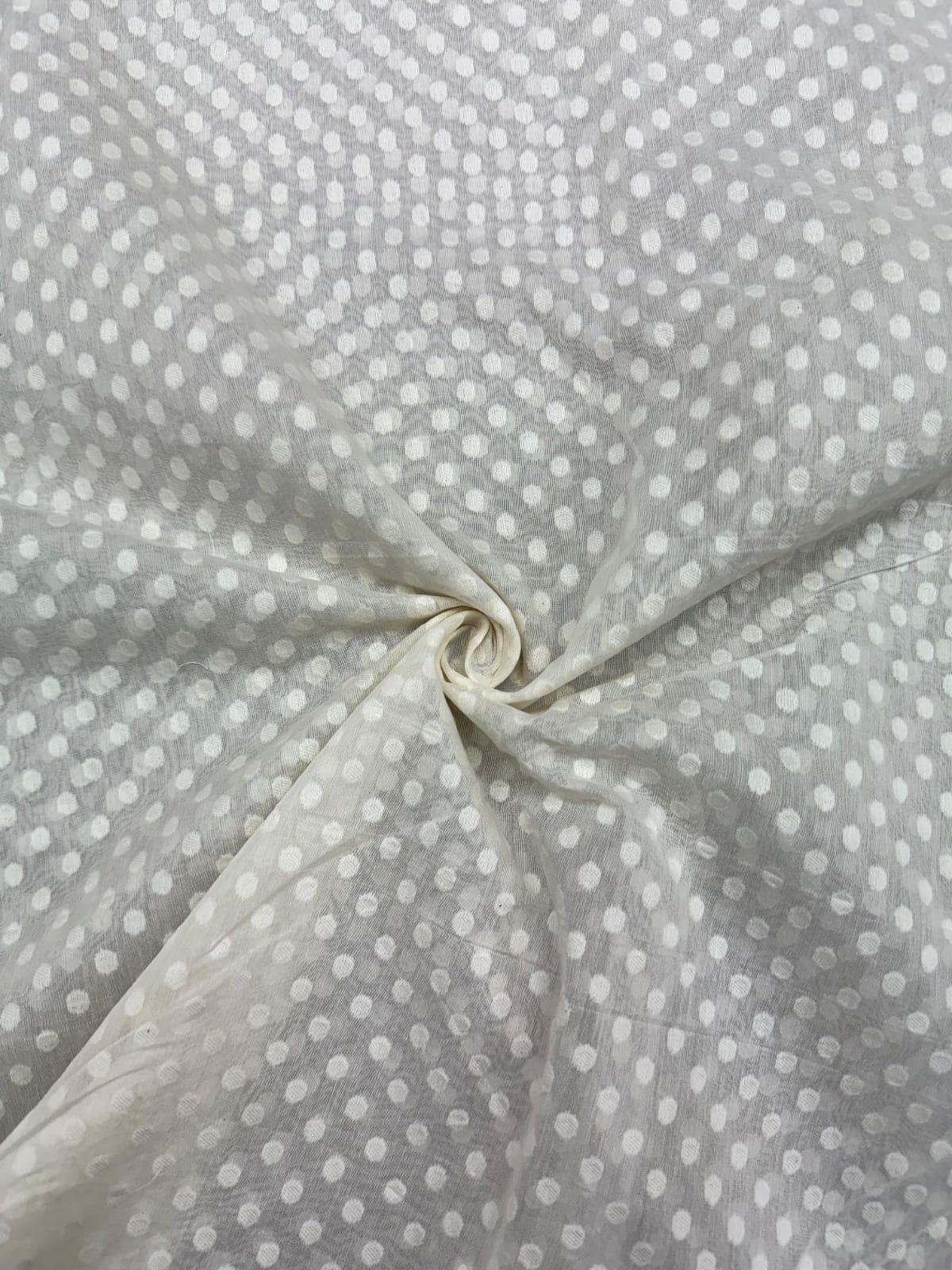 LVORY CREAM POLKA DOT CHANDERI JACQUARD FABRIC (DYEABLE FABRIC)