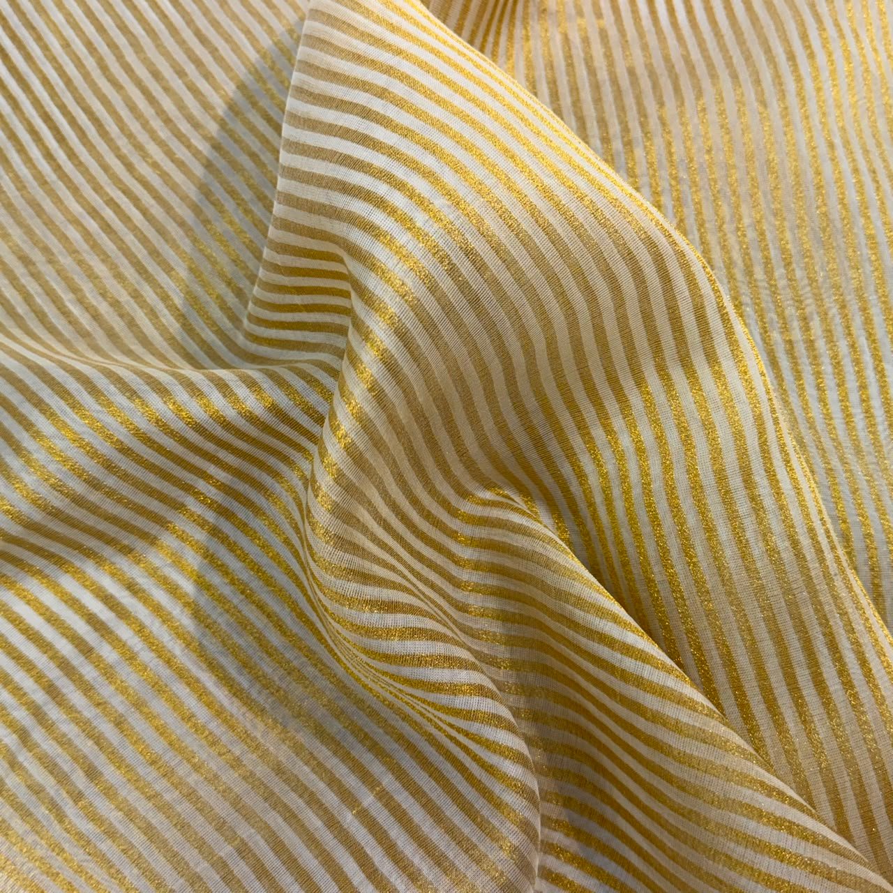 FINE GOLD INSTRIPE SHEER TISSUE ORGANZA FABRIC (DYEABLE FABRIC)